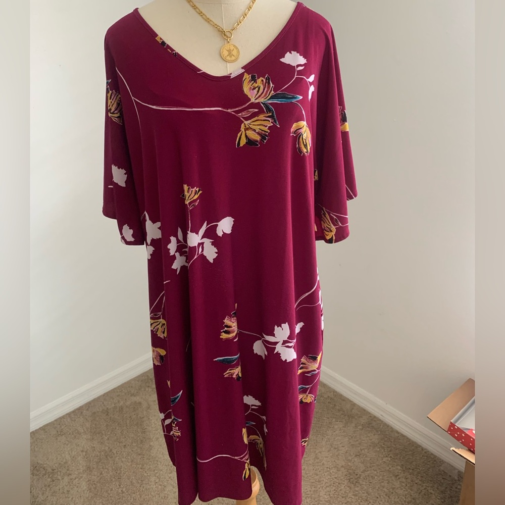 Maroon, floral midi dress